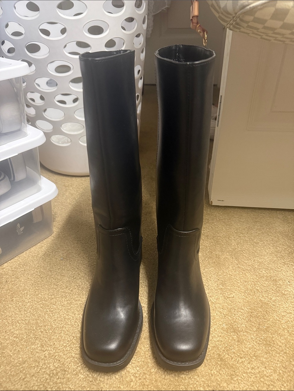 Soda Black Over-the-Knee Smooth Leather Boots